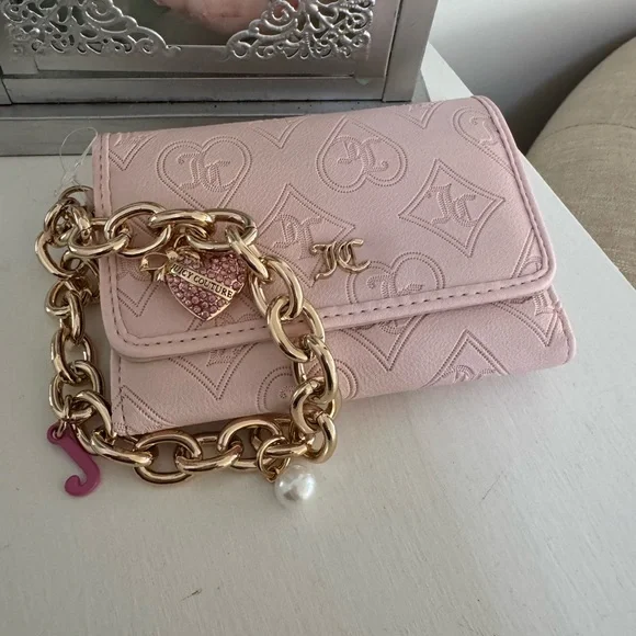 JUICY COUTURE Pink Women's Wallet Clutch with Gold Chain - Picture 10 of 11